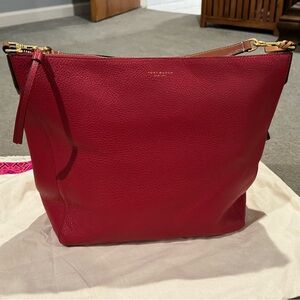 Red leather Tory Burch tote bag.